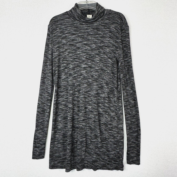 We The Free Stone Cold Split Back Long Sleeve Turtleneck Tunic Top Black Gray S - Picture 1 of 13